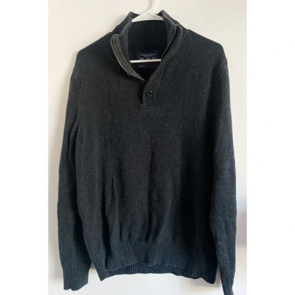 American Eagle Outfitters • Black Zipper Henley Neck Sweater - Picture 1 of 5